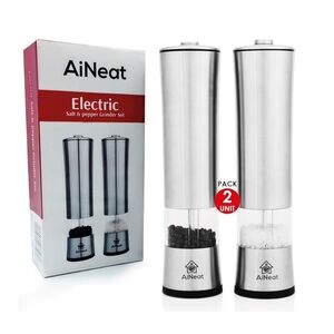 Stainless Steel 2 Piece Electric Salt & Pepper Grinder Set With LED Lights NEW